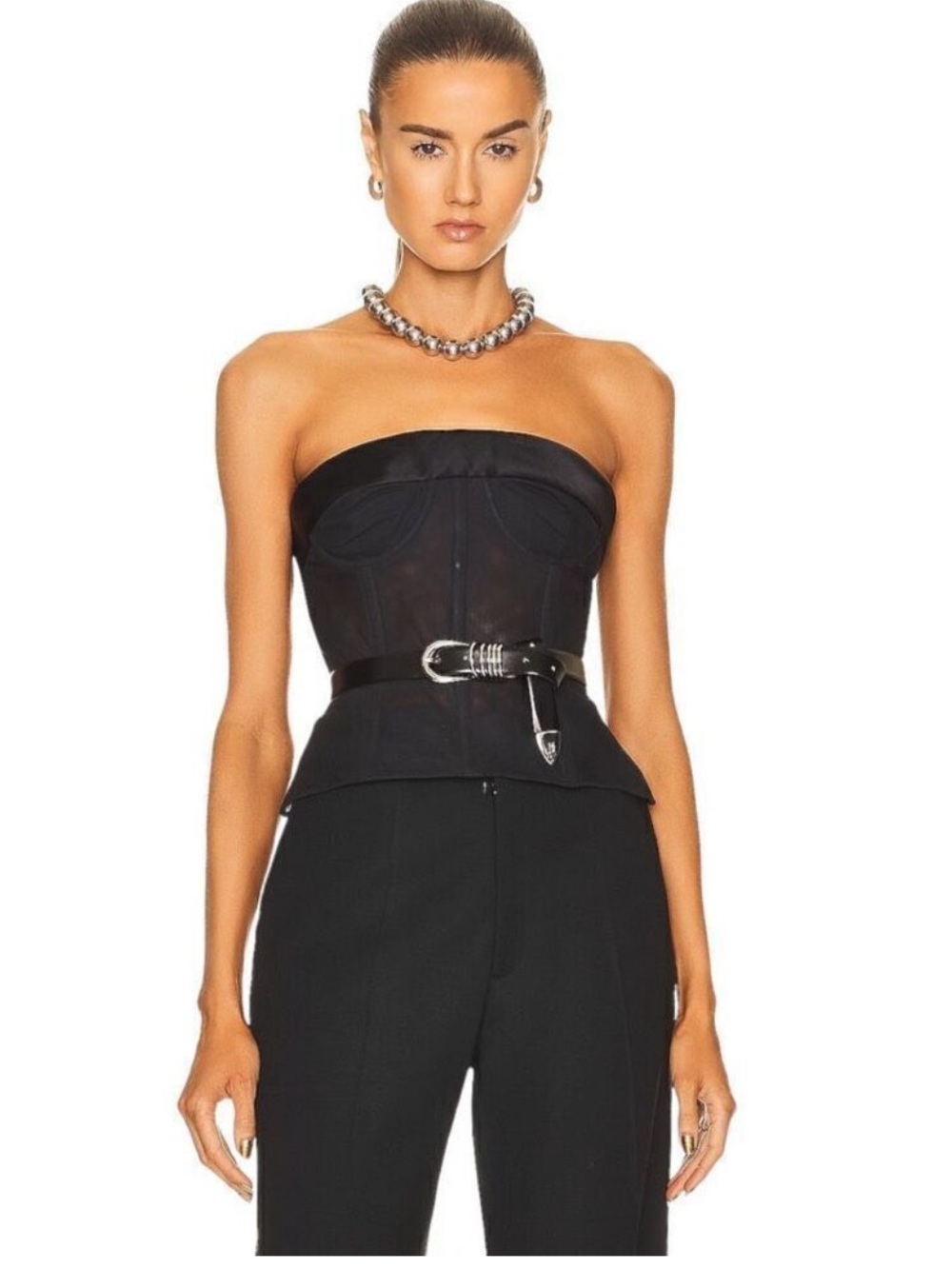MM6 Maison Martin Margiela Black Strapless Mesh Corset Top